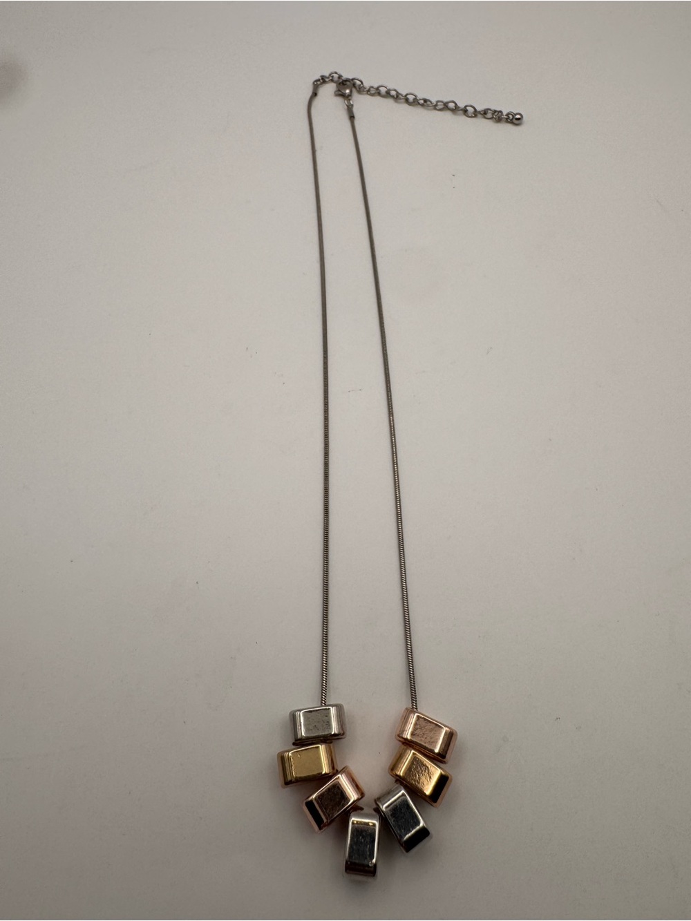 Tri-Tone Geometric Bar Necklace on Snake Chain - Women Jewelry